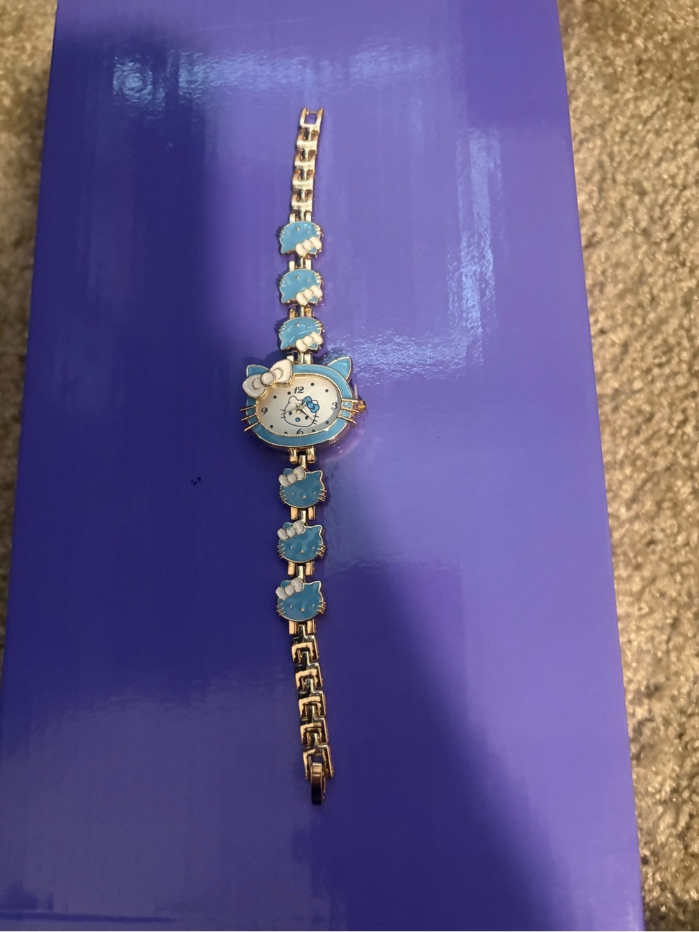 Cute Cat Face Blue Enamel Bracelet Watch for Women